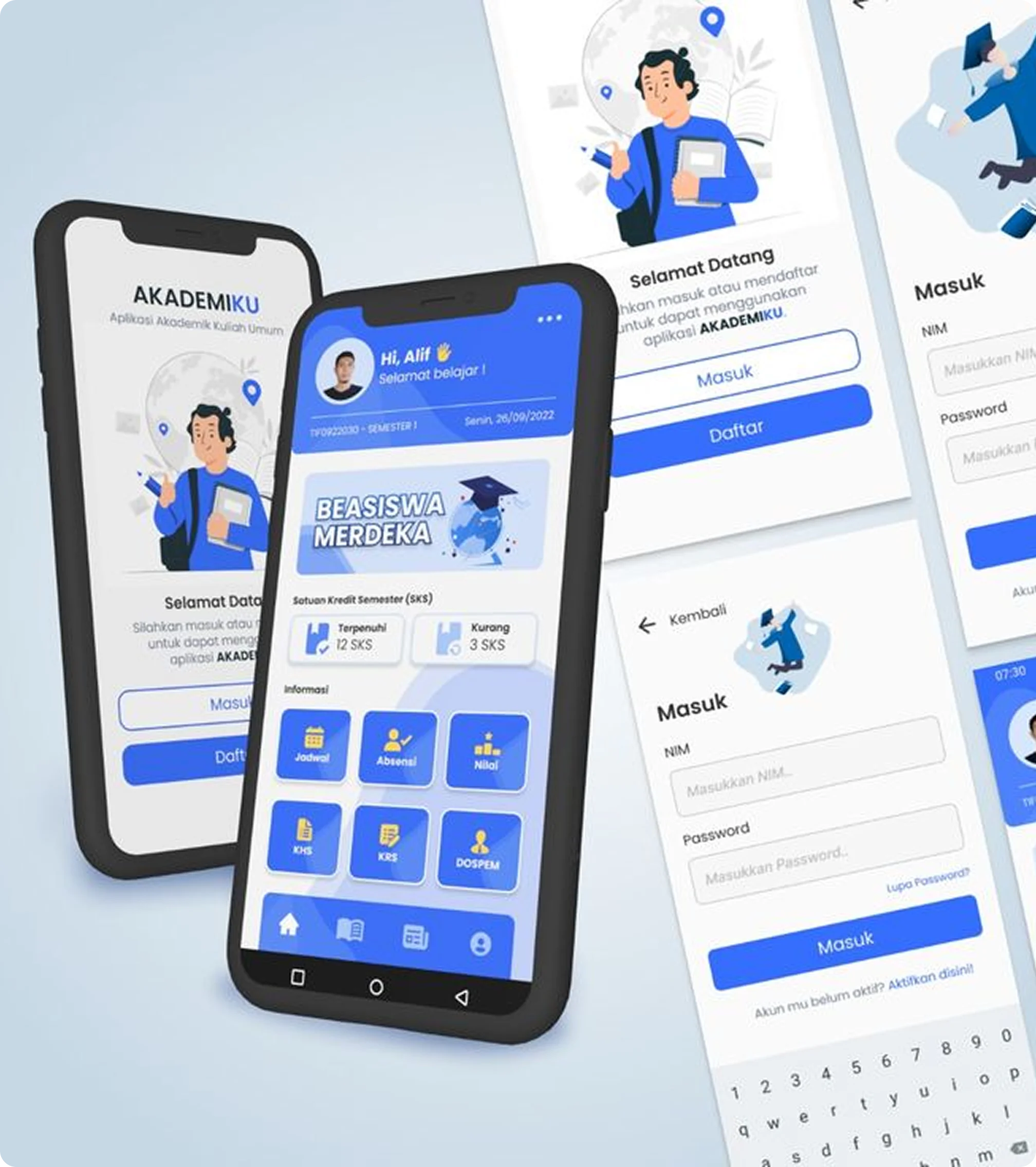 UI Design mockups showing mobile app interfaces